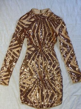 Fashion Nova Rose Gold Sequin Strapless Dress